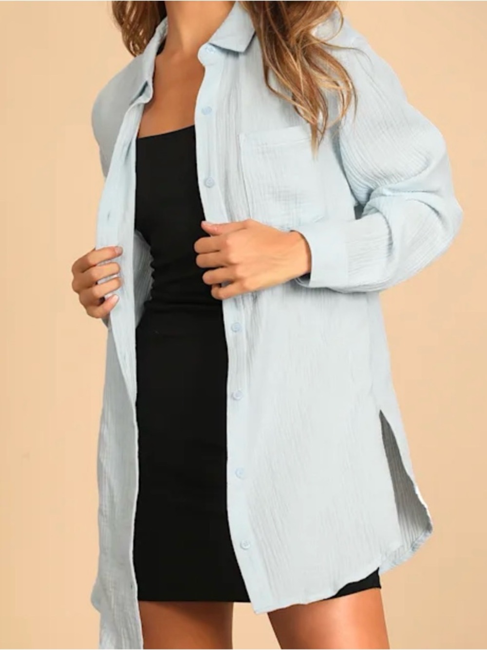 Lulu's Light Blue Oversized Button-Front Jacket - Picture 2 of 4